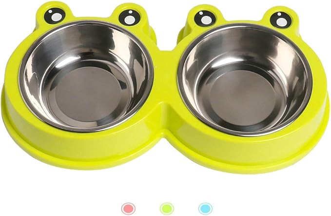 Double Dog Cat Bowls Premium Stainless Steel Pet Bowls with No-Slip Stainless Steel Cute Modeling Pet Food Water for Feeder Dogs Cats Rabbit and Pets