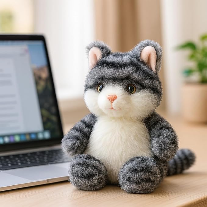 Cat Stuffed Animal Adorable Sitting Kitten Plush Soft Stress Relief Plush Toy Cute Birthday Gifts for Kids Adults,Gray