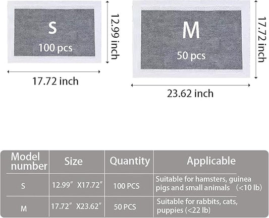 50 Pcs Rabbit Pee Pads,17.7"x23.6" Guinea Pig Cage Liners Rabbit Black Carbon Super Absorbent Disposable Potty Training Pad for Rabbits, Hamster and Other Small Animals (Gray, M)