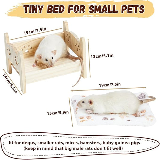 Wooden Rat Bed, Rat Hammock for Cage Chew Proof, Pet Rats Cage Accessories Hanging Bed, Safe and Cozy Rodent Hammock with Removable Nest Mat for Small Animal Hamsters Mice Sleeping