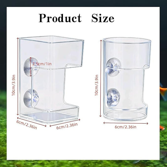 2pcs Fish Feeder for Aquarium Suction Cup, Plastic Transparent Round & Square Suction-Cup Feeding Tubes,Tank Divider Supplies Aquarium Accessories