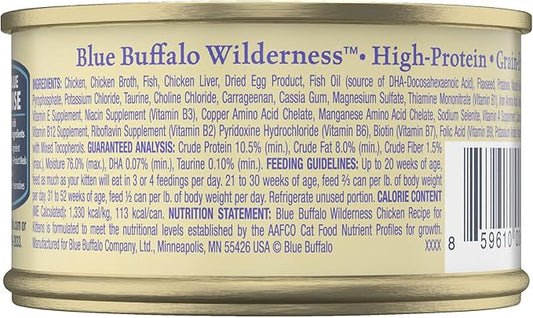 Blue Buffalo Wilderness High-Protein Grain-Free Wet Kitten Food,Chicken Paté Recipe,3-oz Cans,(Pack of 48)
