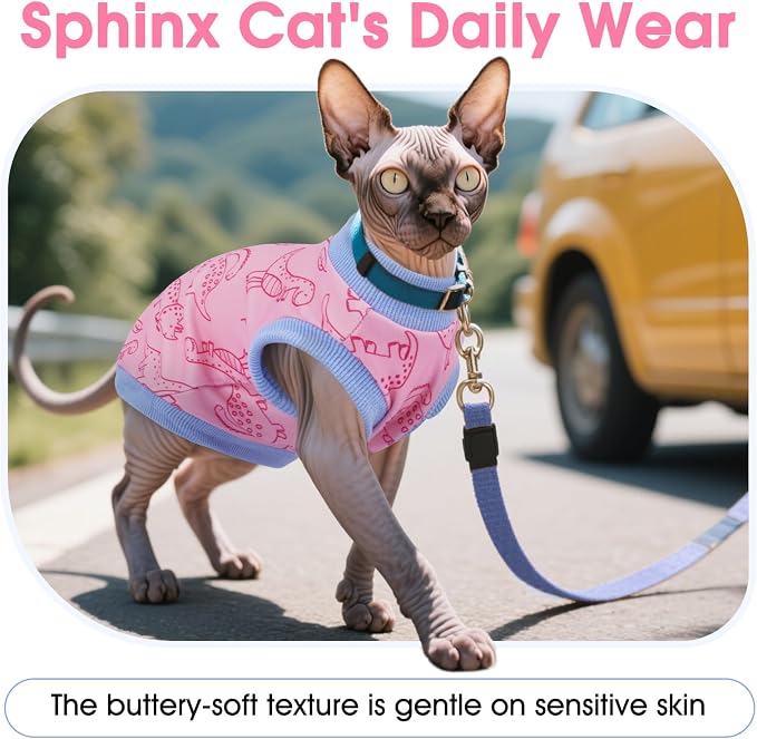 DENTRUN Sleeveless Cat Vest, Dinosaur Print & Ultra-Soft Dralon Fleece | Breathable, ultra-soft Dralon fleece, dinosaur print, sleeveless for freedom, all-season indoor/outdoor wear, XS-XXL sizes