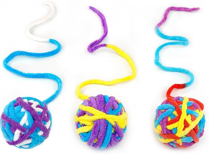 CHIWAVA 6 Pack 20" Woolen Yarn Cat Toys Ball with Bell 2" Large Indoor Cat Toy Balls Kitten Interactive Toys