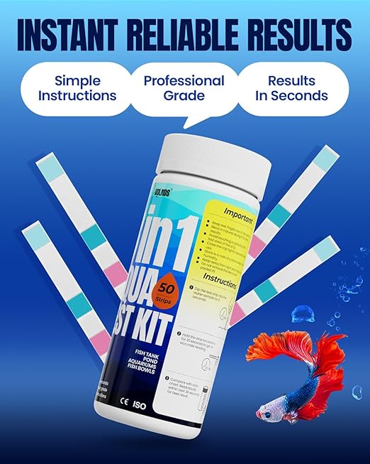 Aquarium Test Strips - 8-in-1 Aquarium Water Test Kit: Fish Tank Testing Kit for Freshwater & Saltwater, 50 Strips,Fast & Accurate Ammonia, pH, Hardness, & More, Lead Water Test Kit for Ponds