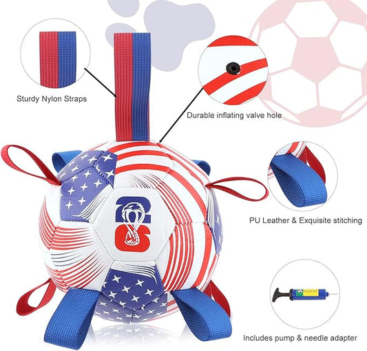 Dog Toys Balls, Dog Soccer Ball with Straps, Dog Birthday Gifts, Durable Balls for Small Medium Pet, Puppy Outdoor Toy, Pet Training Soccer Ball, 2026 World Cup Soccer (6 Inch)