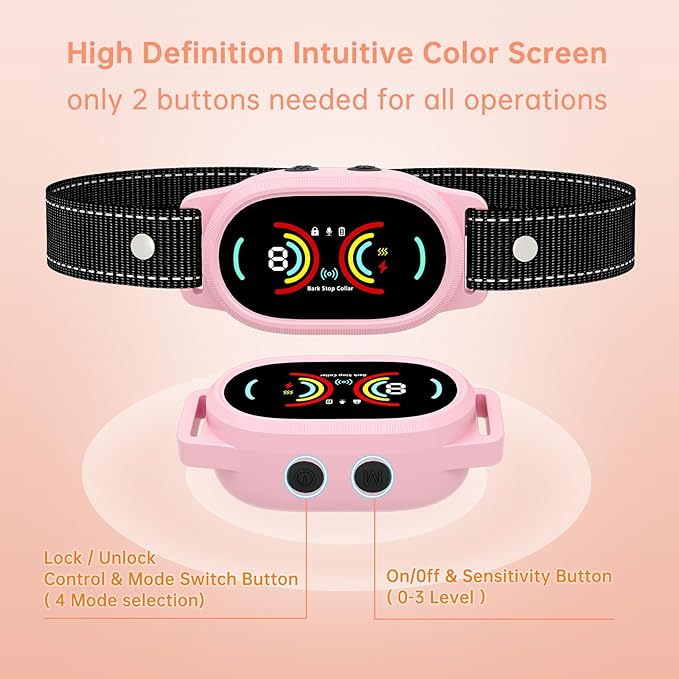 Dog Bark Collar, Rechargeable Bark Collar for Small Dog 5-15bl, Medium and Large Dog, IP67 Waterproof Anti Barking Collar with Adjustable Sensitivity(Pink)