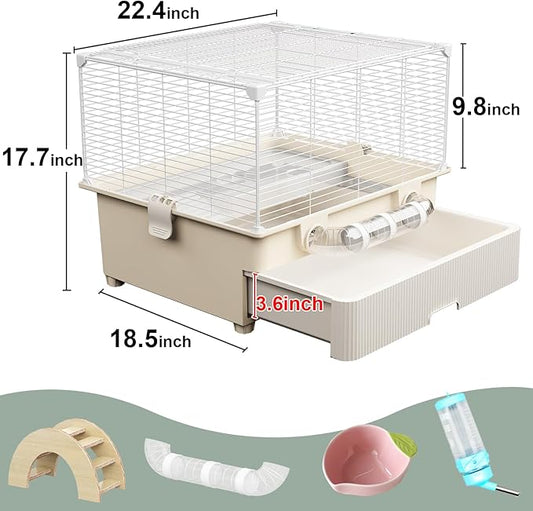 Oneluck 2 Tiers Large Hamster Cages with Accessories,Drawer-Style for Easy Cleaning,Small Animal Habitats for Syrian Hamster,Gerbil, Mice(White)