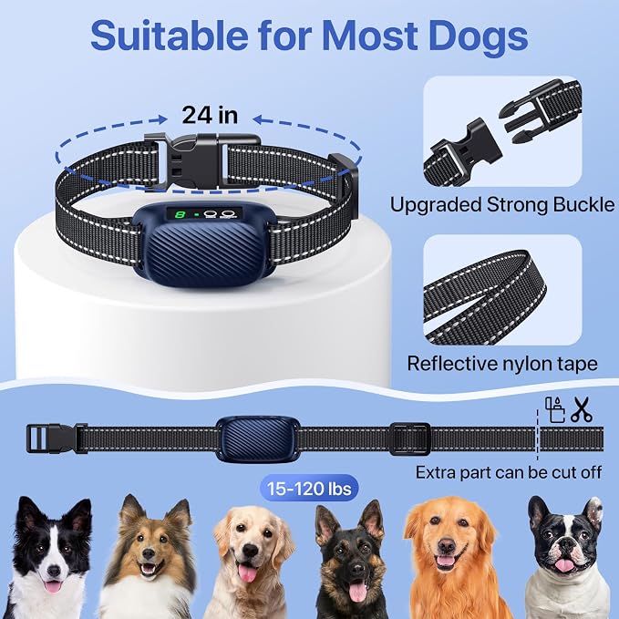 Dog Bark Collar, Automatic Smart Bark Collar with 8 Sensitivity for Large Medium Dogs, Waterproof No Bark Collar with Beep Vibration Training Modes, Rechargeable Anti Barking Collars-K03