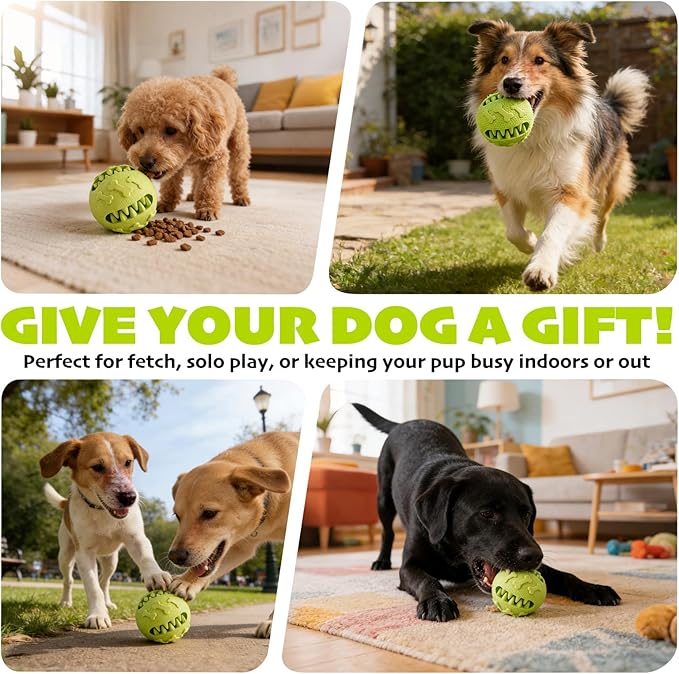 Dog Balls Treat Dispensing Toys for Medium & Large Breeds, 3inch / 7.5cm Natural Rubber Dog Puzzle Toy Slow Feeder for Mental Stimulation, Anxiety Relief & Interactive Play