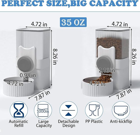 kathson Rabbit Gravity Auto Feeder Set 35oz Hanging Automatic Food Water Dispenser Cage Automatic Feeder Set for Rabbit Chinchilla Guinea Pig Hedgehog Ferret Kitty Puppy (Grey)