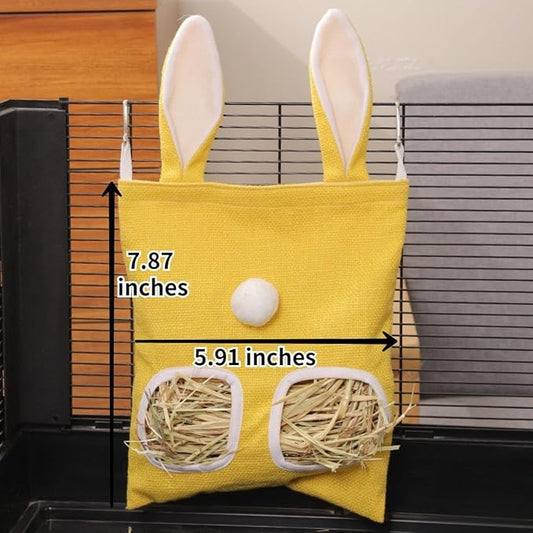 Rabbit Hay Feeder, Bunny Hay Bag for Rabbits,Rabbit Feeder Fabric Bag Feeder Storage Bag,Large Capacity Cotton Canvas Fabric Hanging Hay Feeder Bag for Small Animal,Hay Guinea Pig (Yellow,S)