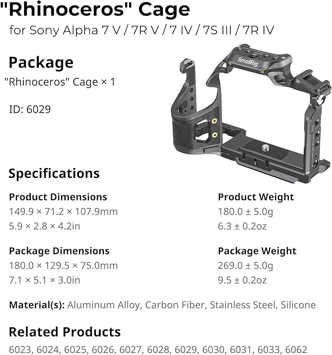 SmallRig A7 V / A7R V / A7 IV Rhinoceros Cage for Sony Alpha 7 V/Alpha 7R V/Alpha 7 IV/Alpha 7S III/Alpha 7R IV, New Sleek & Streamlined Design