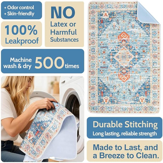Washable Pee Pads for Dogs 2 Pack Reusable Puppy Training Pads 72"x72" Super Absorbent Waterproof Dog Training Pads, Non-Slip Potty Pads Whelping Pads Litter Mat Pet Supplies - Blue/Mix
