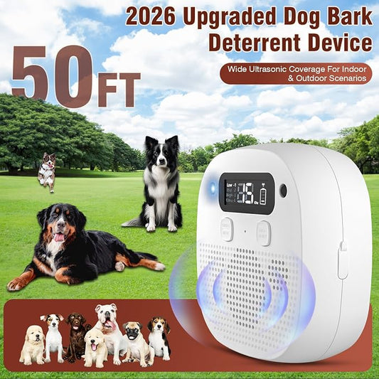 Anti Barking Device for Dogs, Dog Bark Deterrent Devices, Rechargeable Bark Box & Dog Barking Silencer with Remote Control 4 Modes, 50FT Ultrasonic Bark Control for Indoor & Outdoor Use, White
