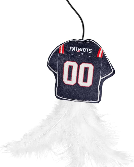 NFL NEW England Patriots Team Jersey Wand with CAT NIP, Cat Toy Jersey Shaped Plush Teaser Toy for Cats & Kittens - Interactive Pet Toy for Play & Exercise