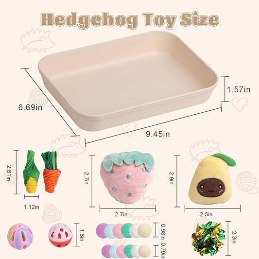 Hedgehog Accessories, Dig-Box Tray for Hedgehog Cage with Ball Toy, Small Animal Accessories Funny Dig-Box Tray Toys for Hedgehogs, Ball Bell Toy for Ferret Kitten Cat Hamster (Colorful)