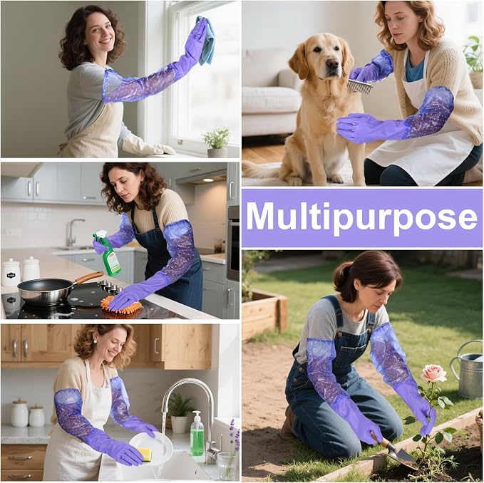 XANGNIER Long Gloves for Cleaning Bathroom,Waterproof Chemical Resistant Gloves Elbow Length,Pvc Full Arm Men & Women Reusable Glove for Gardening,Aquarium,Kitchen,Dishwashing,Household Cleaning,1pair