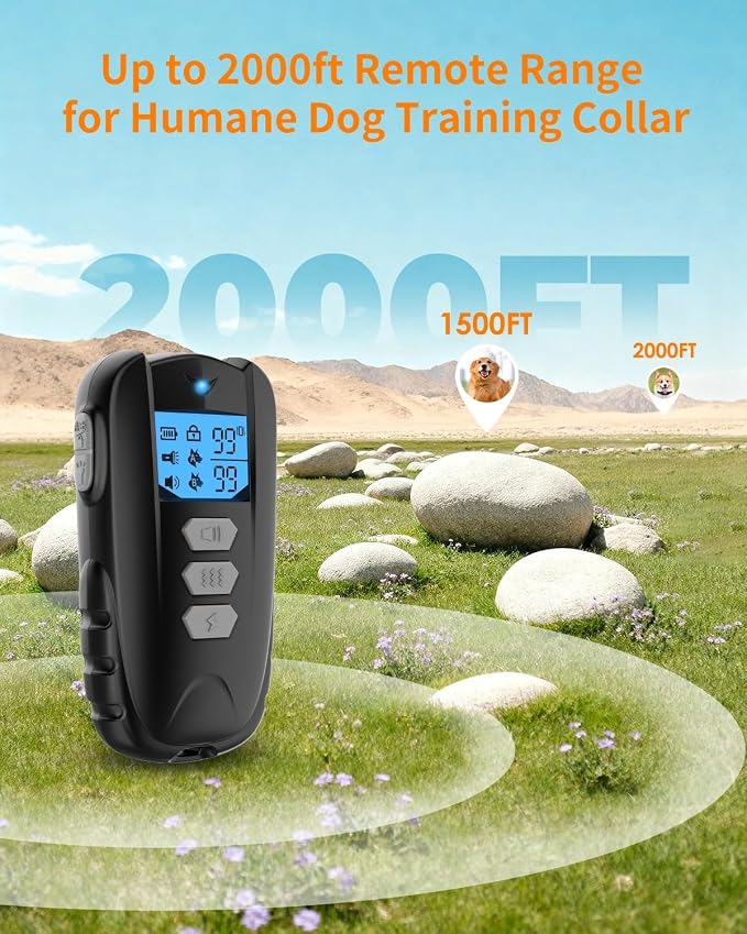 Dog Shock Collar with Remote Control – Shock Collar for Dogs 10–120 lbs, 2000FT Long Range IPX7 Waterproof Rechargeable Dog Training Collar with 4 Safe Modes Beep Vibration Shock & Flashlight Bk