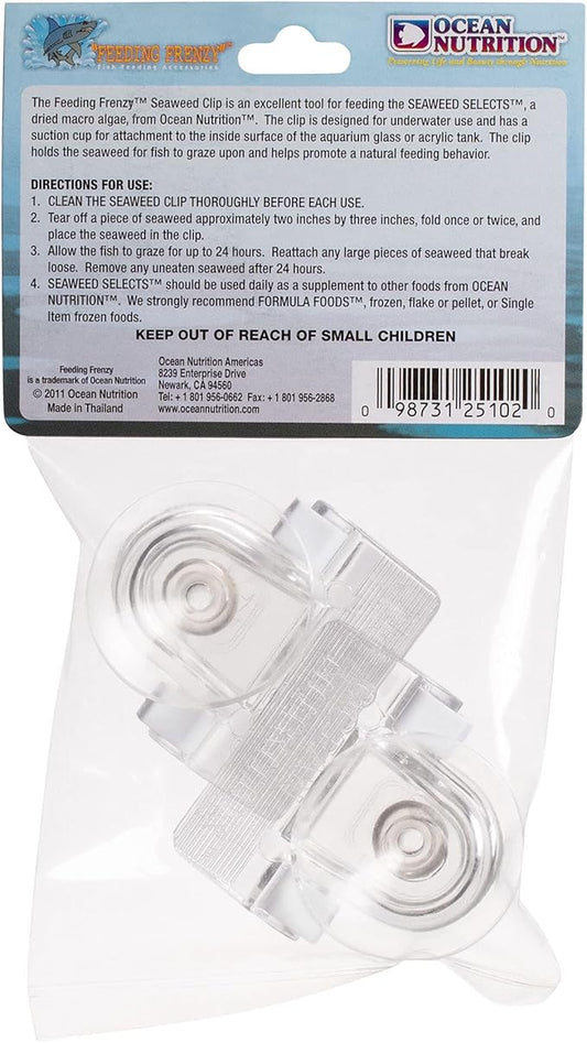 Ocean Nutrition Fish Feeder Seaweed Clips for Saltwater Fish - Aquarium Suction Cups, Holds Food Intact, Prolongs Feeding Process, Pack of 2 for Tangs, Rabbitfish, Marine Angelfish, Wrasses, Damsels