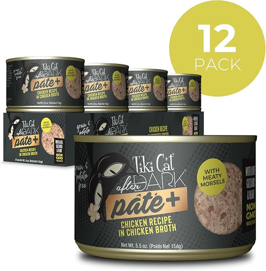 Tiki Cat After Dark Pate+ Wet Cat Food, Chicken, 5.5 oz. Cans (Pack of 8)