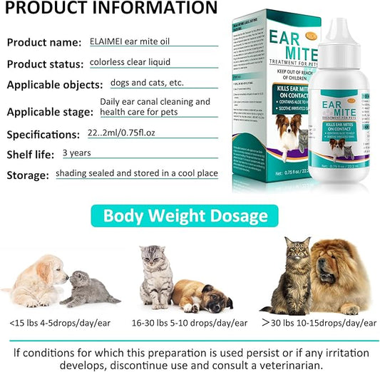 2 Pack Ear Mites Clean for Dogs & Cat, with Aloe Vera, Cat Ear Mite Treatment Cleaner on Contact & Soothes Itching, Vet-Recommended Formula for Pets Ear Cleaning, Fast-Acting