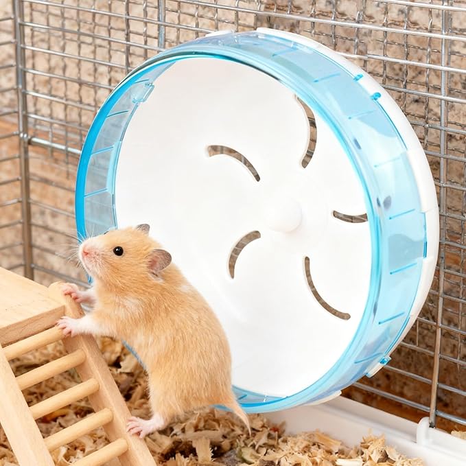 4.7 in Silent Hamster Wheel, Jogging Exercise Hamster Accessories for Cages, Dwarf Hamsters Toys for Golden Silk Shih Tzu Bear to Kill Time and Release Stress (Blue, 21cm)