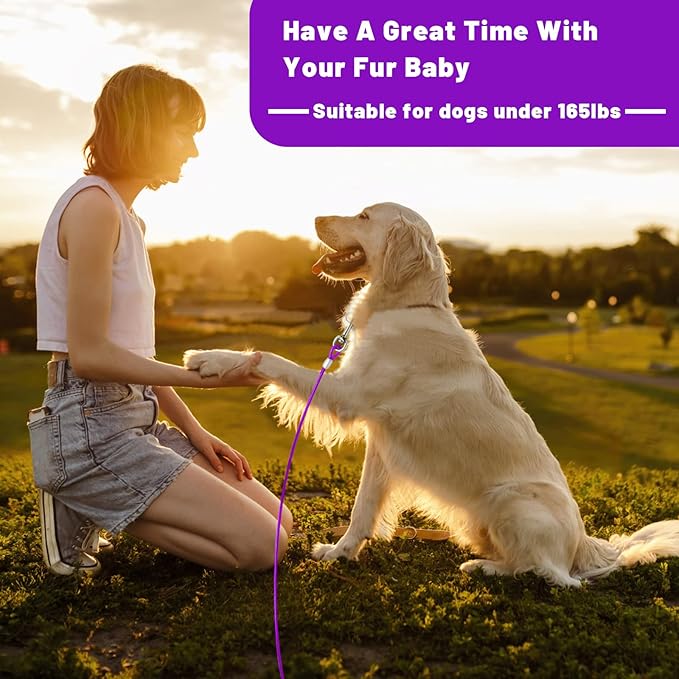 Dog Tie Out Cable - Steel Wire Dog Runner for Yard with Durable Clips - Purple, Up to 30 FT for Large Dogs Up to 165 lbs