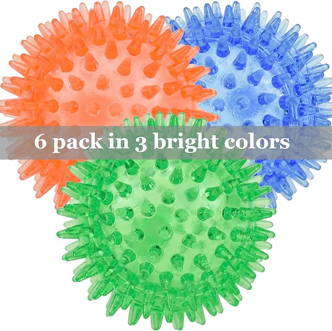 LECHONG 6pack Squeaky Dog Toys Spiky Dog Balls Cleans Teeth and Promotes Dental and Gum Health for Your Pet Squeaker Ball Toys for Aggressive Chewers (S 6PACK)