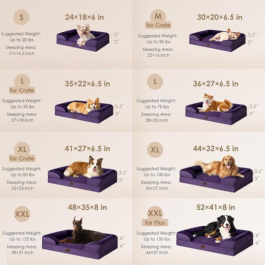 EHEYCIGA Orthopedic Dog Bed for Small Dogs, Waterproof Memory Foam Small Dog Beds with Sides, Non-Slip Bottom and Egg-Crate Foam Medium Pet Couch Bed with Washable Removable Cover, Purple