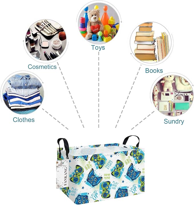 Storage Bins,Nursery Hamper Canvas Laundry Basket Foldable with Waterproof PE Coating Storage Baskets for Boys and Girls, Office, Bedroom, Clothes,Toys(Rec-Game )