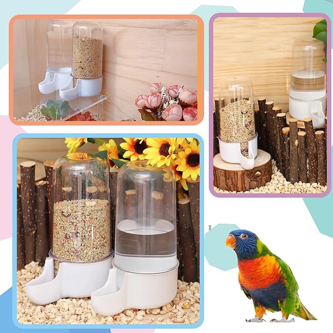 2 Pieces Bird Feeder Water Dispenser, Automatic Bird Feeder and Drinker Set for Cage, No Mess Hanging Parrot Food Bowl, Parakeet Cage Accessories for Hamsters,Pigeons,Parrot (C)