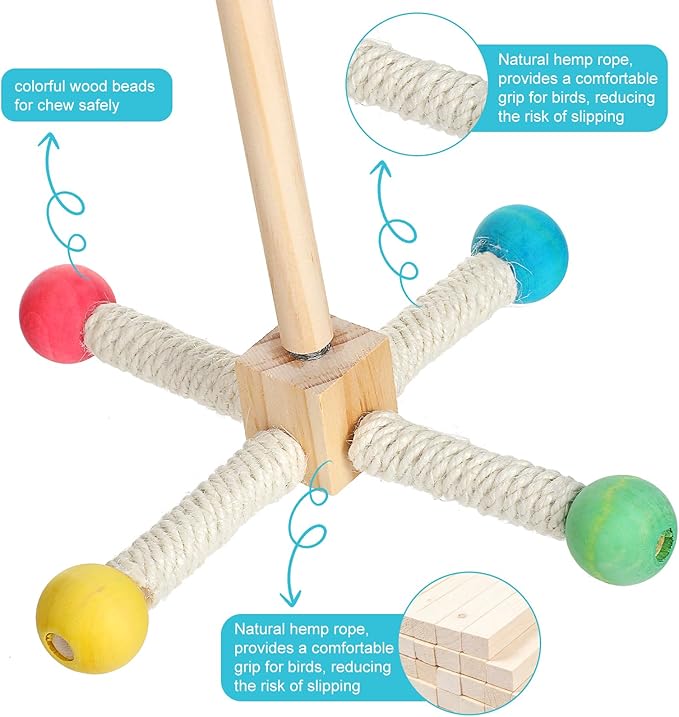 Grevosea Bird Toys for Parakeets, Wooden Bird Stand Perch Toy Interactive Rotating Parakeet Toys Parrot Perch for Parakeets Budgie Cockatiel Cage Accessories Small to Medium Birds