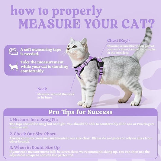 rabbitgoo Cat Harness and Leash for Walking, Escape Proof Soft Adjustable Vest Harnesses for Cats, Easy Control Breathable Reflective Strips Jacket, Light Purple, S