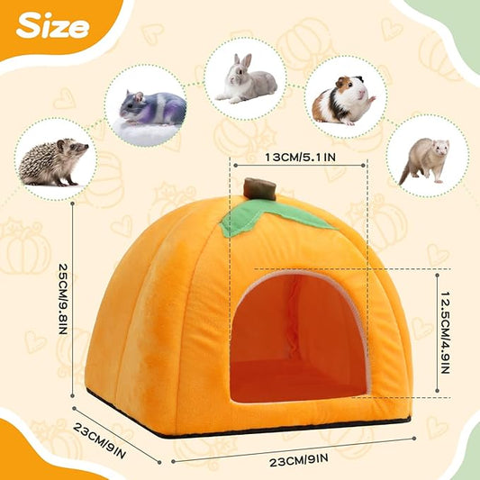 Guinea Pig Hideout Warm Fleece Small Animal Bed Washable Pet Cushion Winter Warm Sleeping Nest for Hamster Rabbit Chinchilla(Pumpkin Style)