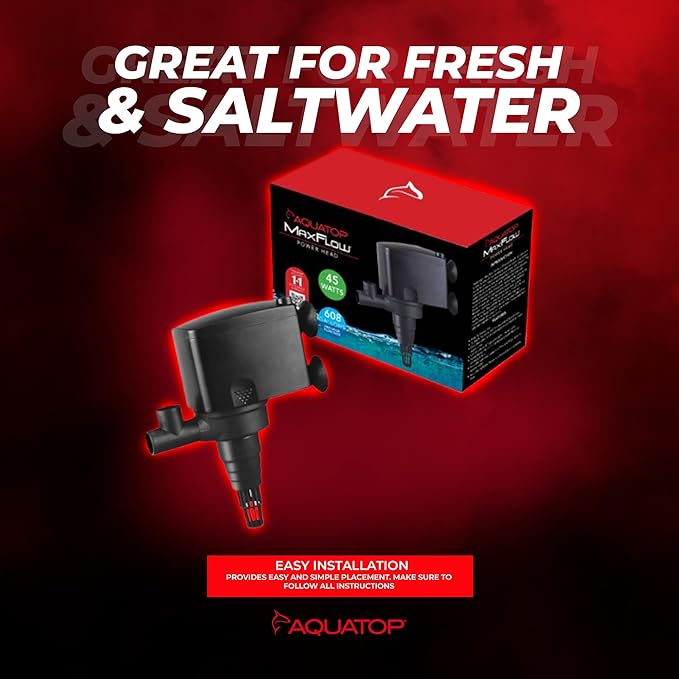 Aquatop MaxFlow Submersible Aquarium Power Head – Ensures Optimal Water Movement for Reef Aquariums, with Air Intake and Adjustable Regulator