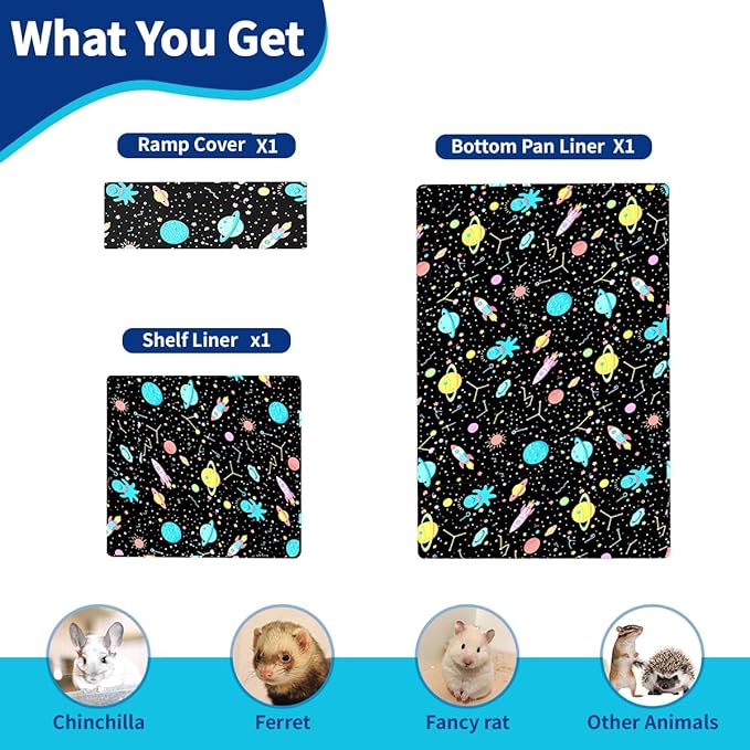 YKD Ferret Cage Liners for Ferret Nation & Critter Nation Cages, Waterproof Chinchilla Cage Accessories, Washable Bedding, for Ferrets, Chinchillas, Rats (Black, Bottom Pan Set)