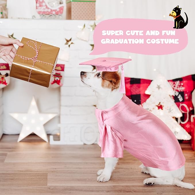 Dog Graduation Cap and Gown, Dogs Cats Graduation Holiday Halloween Costume Accessory(Pink,X-Small)
