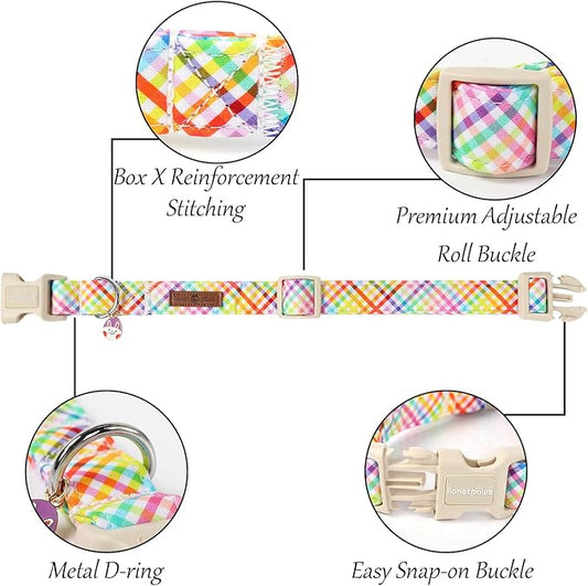 Lionet Paws Easter Dog Collar, Comfortable Adjustable Colorful Plaid Collar with Purple Rabbit for Large Male Female Dogs Collars,Neck 16-24 inches