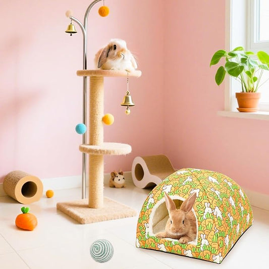 UPINS Rabbit Hideout,Large Bunny Hideout Bed Washable Rabbit Bed House for Guinea Pig Hamster Squirrel Ferret Hedgehog Chinchilla Cozy Cage Accessories