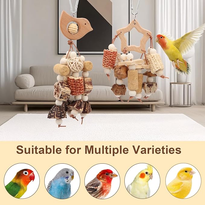 Litewoo 2PCS Natural Bird Foraging Parrot Shredding Toys Hanging Wood Conure Chewing Toys Bird Cage Accessories for Budgie Lovebird Cockatiel Conure Other Small and Medium Size Birds