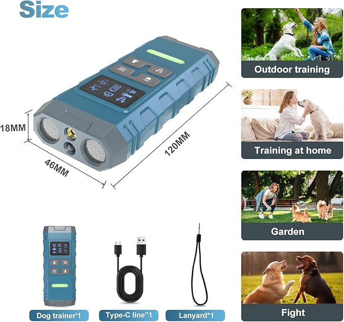 Dog Bark Deterrent Device,Anti Barking Device for Dogs, Ultrasound Dog Bark Deterrent,Best Anti-Barking Device, 4 Modes & LED Light & LCD Screen Portable Indoor & Outdoor(Blue)