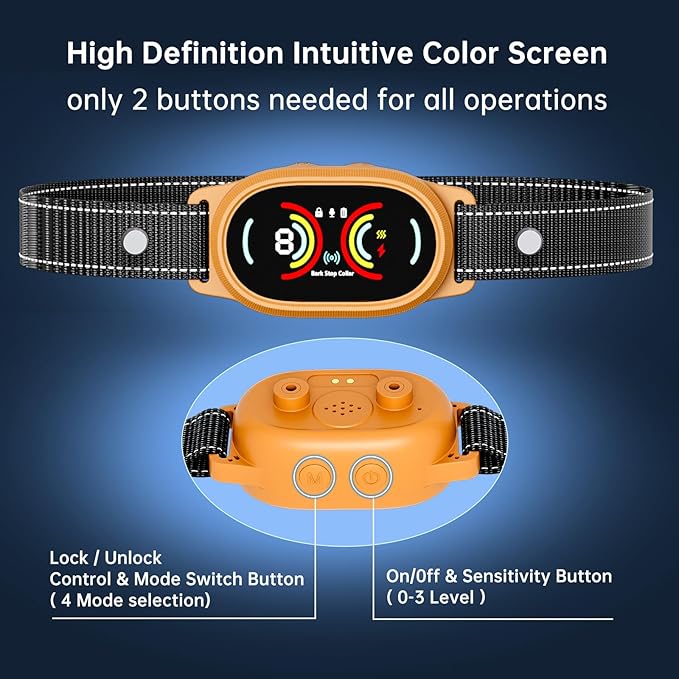 Dog Bark Collar for Large, Medium and Small Dogs with Smart Anti False Triggering AI Chip, IP67 Waterproof Rechargeable Anti Barking Collar with Adjustable Sensitivity and Multiple Modes (Orange)