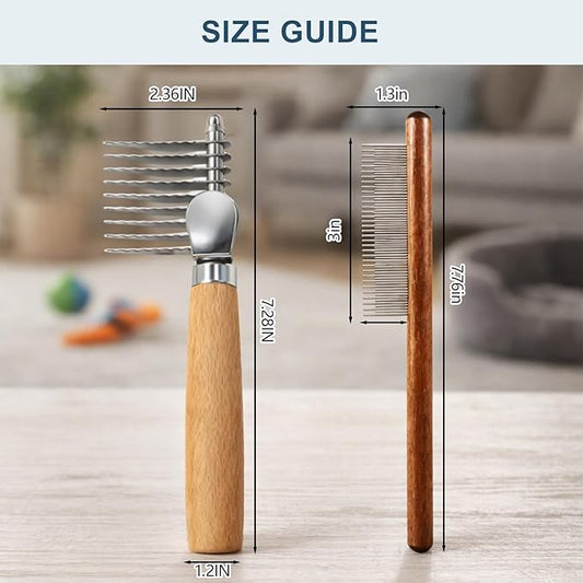 2-Piece Professional Grooming Kit with Stainless Steel Teeth, for Long-Haired Pets During Shedding Season and Mat Removal Sessions,Dematting Tool for Dogs, Cat Dematting Tool, Dematting Comb for Dogs