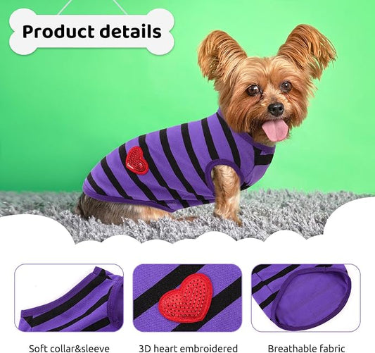 Dog Shirts for Small Dogs, Striped T-Shirts Pets Vest Pet Apparel Tee Shirts Dog Tank Top Spring Summer Suitable for Chihuahua French Bulldog Bichon Shih Tzu