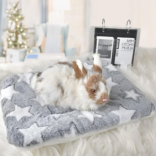 Small Animal Bed Mat, Soft & Warm, Suitable for Guinea Pig, Hamster, Rabbit, Rat and Bearded Dragon (X-Large(13.3''x9.4''), Star Grey)