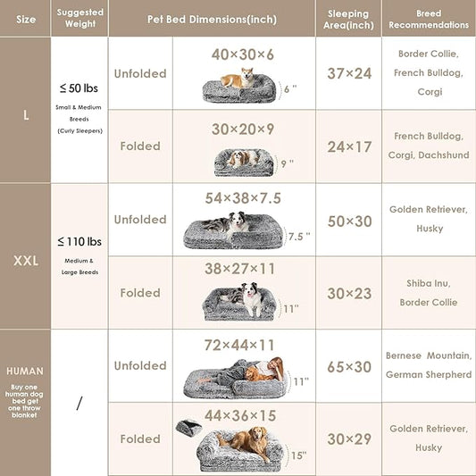 EHEYCIGA Foldable Human Dog Bed, 72"x44"x11" Orthopedic Memory Foam Human Sized Dog Bed, Waterproof Pet Bed for People, Faux Fur Pet Couch for Adult with Non-Slip Bottom, Faded Black
