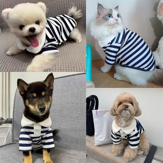 MANON ROSA Dog Clothes, Designer Boy Polo Shirt for Small Medium Dogs, Soft Puppy Outfit, Breathable Male Yorkie Chihuahua Shih Tzu Poodle Kitten Cat T-Shirt, Birthday Gifts - Blue, XL, Fit 12-16.5lbs