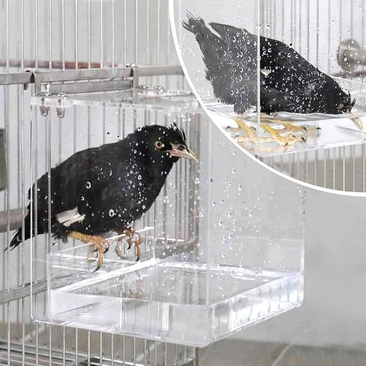 GURECOD Hanging Bird Bath Cube Bird Bathtub Bath Shower Box Bowl Cage Accessory for Little Bird Canary Budgerigar Parrots Crested Myna Cockatiel Lovebird Parakeet Bath (Large)