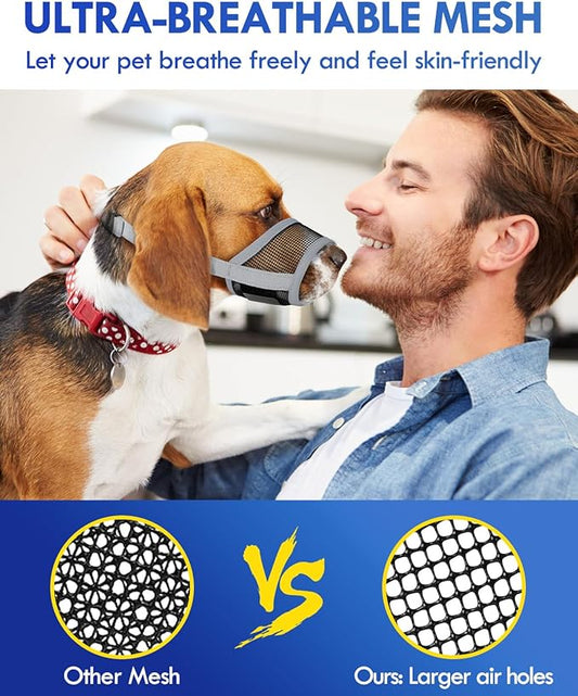 Dog Muzzle, Soft Air Mesh Muzzles for Small Sized Dogs, Breathable Dog Mussels for Scavenging Biting Licking & Barking, Adjustable Mouth Guard for Grooming, Allows Panting and Drinking (Grey,S)